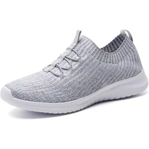 image:imagekonhill Womens Slip on Walking Tennis Shoes  Comfortable Lightweight Breathable Casual Work Travel Sneakers for Standing All Day0213 Lgray