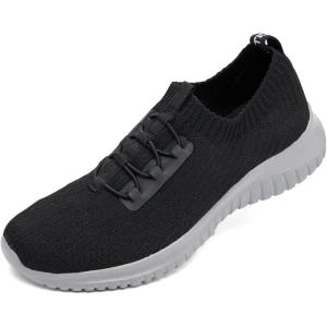 image:imagekonhill Womens Slip on Walking Tennis Shoes  Comfortable Lightweight Breathable Casual Work Travel Sneakers for Standing All Day2122 All BlackGrey