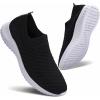image:imagekonhill Mens Athletic Walking Shoes Breathable Knit Slip On Sneakers Comfortable Casual Work Tennis Shoes for Walking Working TravelCBlack