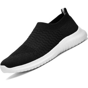 image:imagekonhill Mens Athletic Walking Shoes Breathable Knit Slip On Sneakers Comfortable Casual Work Tennis Shoes for Walking Working TravelABlack