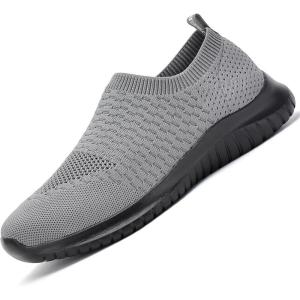 image:imagekonhill Mens Athletic Walking Shoes Breathable Knit Slip On Sneakers Comfortable Casual Work Tennis Shoes for Walking Working TravelADark GreyBlack