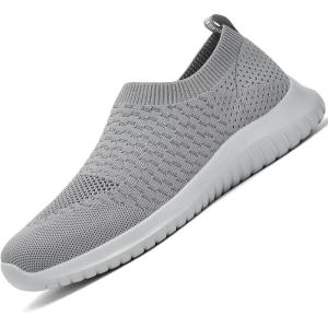 image:imagekonhill Mens Athletic Walking Shoes Breathable Knit Slip On Sneakers Comfortable Casual Work Tennis Shoes for Walking Working TravelADark GreyGrey