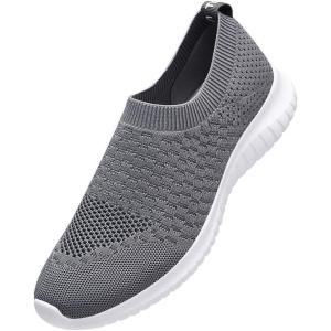 image:imagekonhill Mens Athletic Walking Shoes Breathable Knit Slip On Sneakers Comfortable Casual Work Tennis Shoes for Walking Working TravelADark GreyWhite