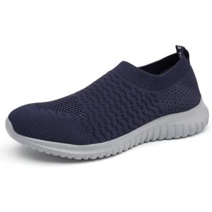 image:imagekonhill Mens Athletic Walking Shoes Breathable Knit Slip On Sneakers Comfortable Casual Work Tennis Shoes for Walking Working TravelANavyGrey