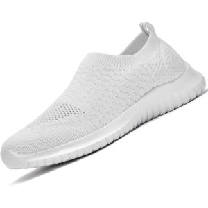 image:imagekonhill Mens Athletic Walking Shoes Breathable Knit Slip On Sneakers Comfortable Casual Work Tennis Shoes for Walking Working TravelAWhite