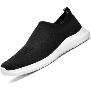 image:imagekonhill Mens Athletic Walking Shoes Breathable Knit Slip On Sneakers Comfortable Casual Work Tennis Shoes for Walking Working TravelBBlack