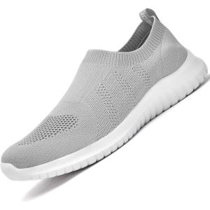 image:imagekonhill Mens Athletic Walking Shoes Breathable Knit Slip On Sneakers Comfortable Casual Work Tennis Shoes for Walking Working TravelBLight Gray