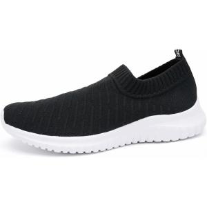 image:imagekonhill Mens Athletic Walking Shoes Breathable Knit Slip On Sneakers Comfortable Casual Work Tennis Shoes for Walking Working TravelCBlack