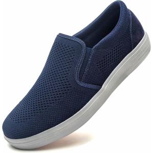 image:imagekonhill Mens Slip On Loafers Sneakers  Casual Knit Walking Shoes for Men Lightweight Breathable Memory Foam Boat Shoes Comfortable SlipOn Driving Loafers for Work Travel BeachBNavy