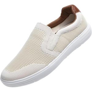 image:imagekonhill Mens Slip On Loafers Sneakers  Casual Knit Walking Shoes for Men Lightweight Breathable Memory Foam Boat Shoes Comfortable SlipOn Driving Loafers for Work Travel BeachABeige