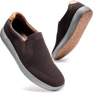 image:imagekonhill Mens Slip On Loafers Sneakers  Casual Knit Walking Shoes for Men Lightweight Breathable Memory Foam Boat Shoes Comfortable SlipOn Driving Loafers for Work Travel BeachABrown