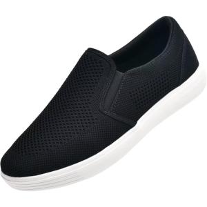 image:imagekonhill Mens Slip On Loafers Sneakers  Casual Knit Walking Shoes for Men Lightweight Breathable Memory Foam Boat Shoes Comfortable SlipOn Driving Loafers for Work Travel BeachBBlackWhite
