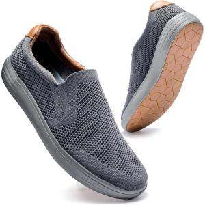 image:imagekonhill Mens Slip On Loafers Sneakers  Casual Knit Walking Shoes for Men Lightweight Breathable Memory Foam Boat Shoes Comfortable SlipOn Driving Loafers for Work Travel BeachADark Grey