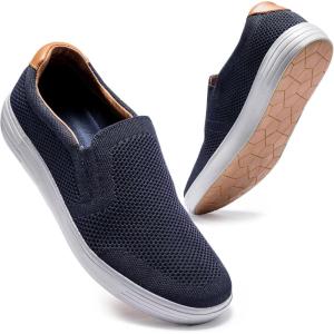 image:imagekonhill Mens Slip On Loafers Sneakers  Casual Knit Walking Shoes for Men Lightweight Breathable Memory Foam Boat Shoes Comfortable SlipOn Driving Loafers for Work Travel BeachANavy