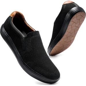 image:imagekonhill Mens Slip On Loafers Sneakers  Casual Knit Walking Shoes for Men Lightweight Breathable Memory Foam Boat Shoes Comfortable SlipOn Driving Loafers for Work Travel BeachABlack