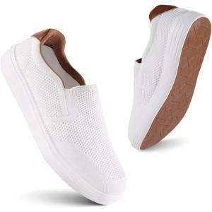 image:imagekonhill Mens Slip On Loafers Sneakers  Casual Knit Walking Shoes for Men Lightweight Breathable Memory Foam Boat Shoes Comfortable SlipOn Driving Loafers for Work Travel BeachAll White