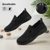 image:imagekonhill Womens Slip On Walking Shoes Breathable Knit Loafers for Women Lightweight Casual Comfort Flats for Work Travel and Everyday WearAll Black