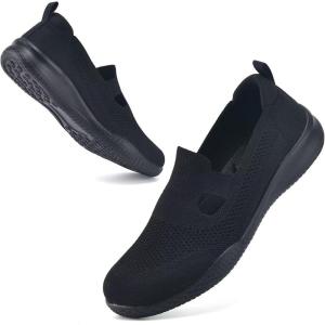 image:imagekonhill Womens Slip On Walking Shoes Breathable Knit Loafers for Women Lightweight Casual Comfort Flats for Work Travel and Everyday WearAll Black