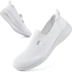 image:imagekonhill Womens Slip On Walking Shoes Breathable Knit Loafers for Women Lightweight Casual Comfort Flats for Work Travel and Everyday WearAll White