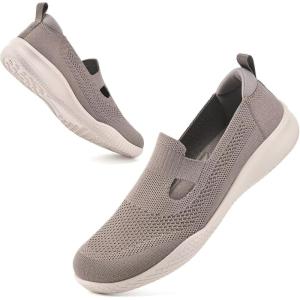 image:imagekonhill Womens Slip On Walking Shoes Breathable Knit Loafers for Women Lightweight Casual Comfort Flats for Work Travel and Everyday WearKhaki