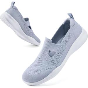 image:imagekonhill Womens Slip On Walking Shoes Breathable Knit Loafers for Women Lightweight Casual Comfort Flats for Work Travel and Everyday WearLight Gray