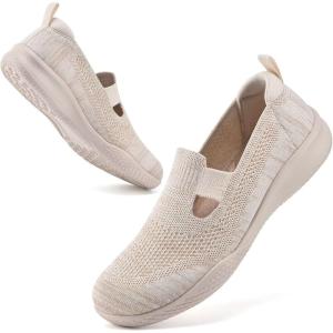 image:imagekonhill Womens Slip On Walking Shoes Breathable Knit Loafers for Women Lightweight Casual Comfort Flats for Work Travel and Everyday WearMilk Yellow