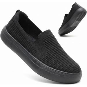 image:imagekonhill Womens Slip On Walking Shoes Lightweight Breathable Knit Casual Loafers Comfortable Fashion SneakersAAll Black