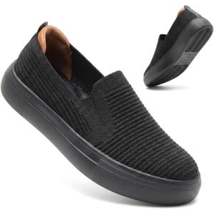 image:imagekonhill Womens Slip On Walking Shoes Lightweight Breathable Knit Casual Loafers Comfortable Fashion SneakersAll Black