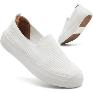 image:imagekonhill Womens Slip On Walking Shoes Lightweight Breathable Knit Casual Loafers Comfortable Fashion SneakersAll White