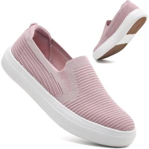 image:imagekonhill Womens Slip On Walking Shoes Lightweight Breathable Knit Casual Loafers Comfortable Fashion SneakersPink