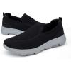 image:imagekonhill Mens Slip On Walking Shoes Breathable Knit Casual Sneakers Comfortable Laceless Mesh Loafers with Flexible Cushioning SoleABlackGrey