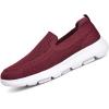 image:imagekonhill Mens Slip On Walking Shoes Breathable Knit Casual Sneakers Comfortable Laceless Mesh Loafers with Flexible Cushioning SoleABurgundy