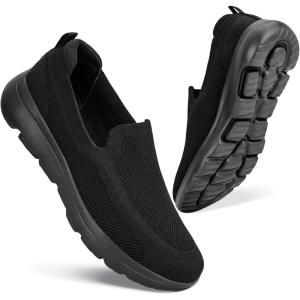 image:imagekonhill Mens Slip On Walking Shoes Breathable Knit Casual Sneakers Comfortable Laceless Mesh Loafers with Flexible Cushioning SoleAAll Black