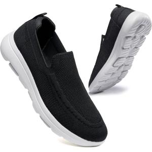 image:imagekonhill Mens Slip On Walking Shoes Breathable Knit Casual Sneakers Comfortable Laceless Mesh Loafers with Flexible Cushioning SoleABlack