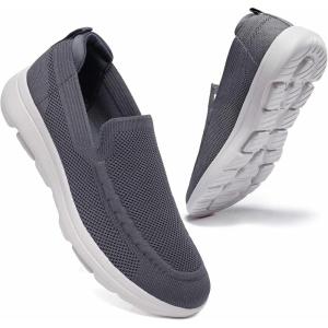 image:imagekonhill Mens Slip On Walking Shoes Breathable Knit Casual Sneakers Comfortable Laceless Mesh Loafers with Flexible Cushioning SoleADark Grey