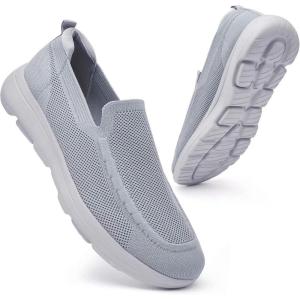 image:imagekonhill Mens Slip On Walking Shoes Breathable Knit Casual Sneakers Comfortable Laceless Mesh Loafers with Flexible Cushioning SoleALight Grey