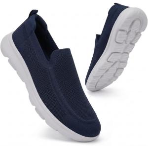image:imagekonhill Mens Slip On Walking Shoes Breathable Knit Casual Sneakers Comfortable Laceless Mesh Loafers with Flexible Cushioning SoleANavy