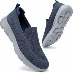 image:imagekonhill Mens Slip On Walking Shoes Breathable Knit Casual Sneakers Comfortable Laceless Mesh Loafers with Flexible Cushioning SoleANavyGrey