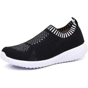 image:imagekonhill Womens Walking Shoes Slip On Sneakers Lightweight Comfort Mesh Ideal Mom Gifts for Mothers Day0637 Black