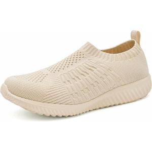image:imagekonhill Womens Walking Shoes Slip On Sneakers Lightweight Comfort Mesh Ideal Mom Gifts for Mothers Day6701 Beige