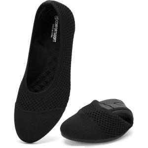image:imagekonhill Womens Ballet Flat Shoes Round Toe Knit Slip On Ballerina Walking Flats Lightweight Women Shoes for Work Travel Casual WalkingBlack