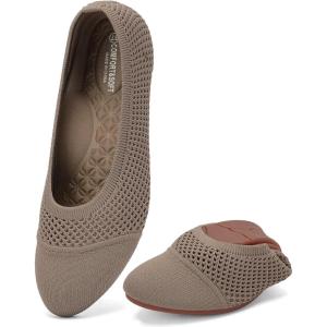 image:imagekonhill Womens Ballet Flat Shoes Round Toe Knit Slip On Ballerina Walking Flats Lightweight Women Shoes for Work Travel Casual WalkingKhaki