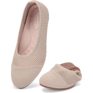 image:imagekonhill Womens Ballet Flat Shoes Round Toe Knit Slip On Ballerina Walking Flats Lightweight Women Shoes for Work Travel Casual WalkingNude