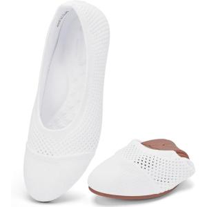 image:imagekonhill Womens Ballet Flat Shoes Round Toe Knit Slip On Ballerina Walking Flats Lightweight Women Shoes for Work Travel Casual WalkingWhite