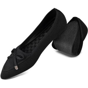 image:imagekonhill Womens Bellet Flats Pointed Toe Dress Knit Loafer Flats Comfortable Fashion Elegant Slip On Shoes fit for Casual amp OfficeA Black