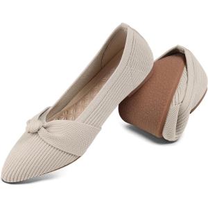 image:imagekonhill Womens Bellet Flats Pointed Toe Dress Knit Loafer Flats Comfortable Fashion Elegant Slip On Shoes fit for Casual amp OfficeB Nude
