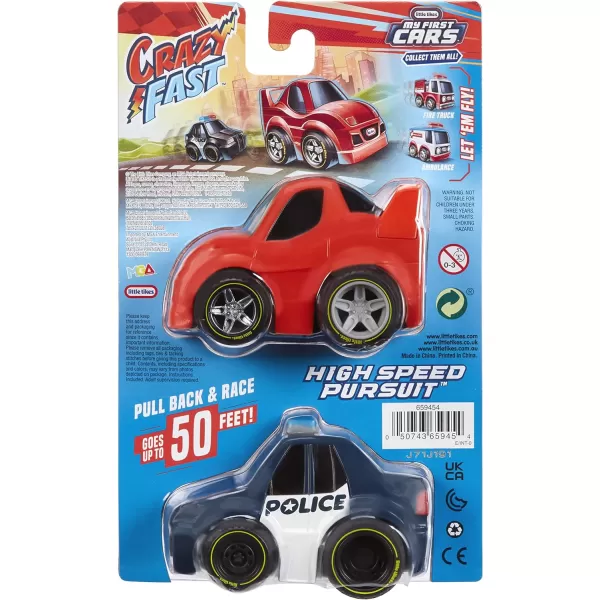 Little Tikes My First Cars Crazy Fast Cars 2Pack High Speed Pursuit Police Chase Theme Pullback Toy Car Vehicle Goes up to 50 ftLittle Tikes My First Cars Crazy Fast Cars 2Pack High Speed Pursuit Police Chase Theme Pullback Toy Car Vehicle Goes up to 50 ft