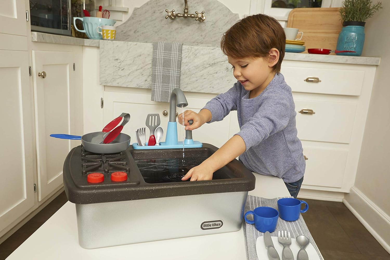 Little Tikes First Sink ampamp Stove Realistic Pretend Play Kitchen Appliance for Kids Includes 13 Cooking Accessories Ages 3 MultiColorMulticolor