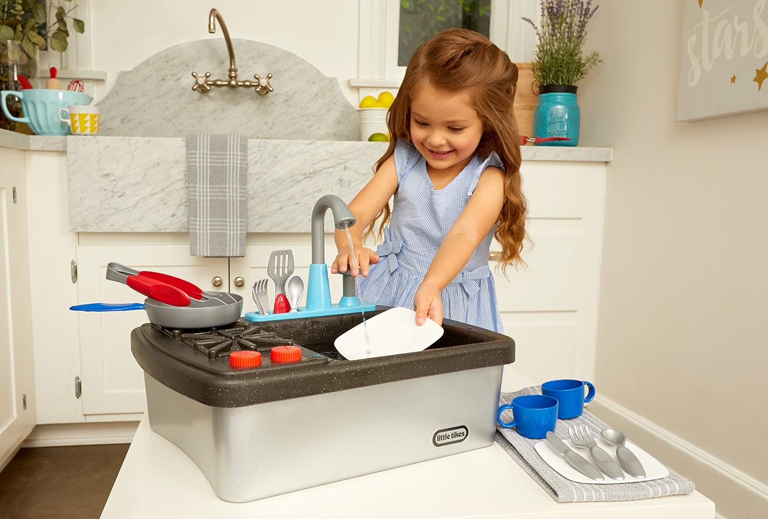 Little Tikes First Sink ampamp Stove Realistic Pretend Play Kitchen Appliance for Kids Includes 13 Cooking Accessories Ages 3 MultiColorMulticolor