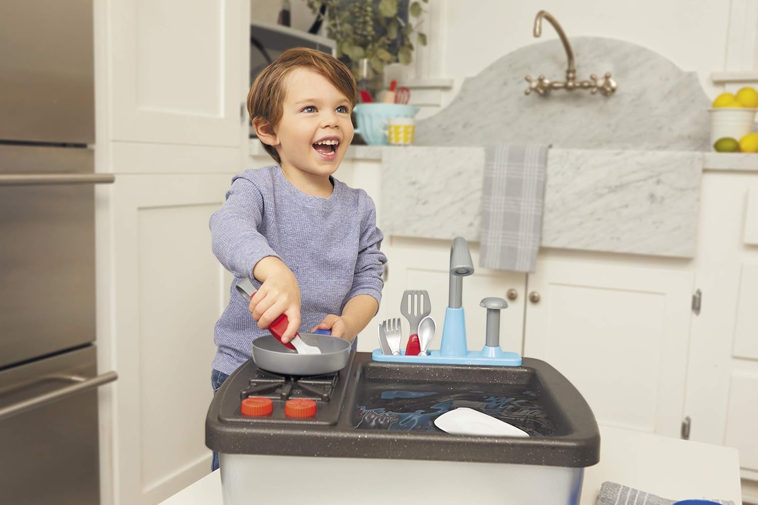 Little Tikes First Sink ampamp Stove Realistic Pretend Play Kitchen Appliance for Kids Includes 13 Cooking Accessories Ages 3 MultiColorMulticolor